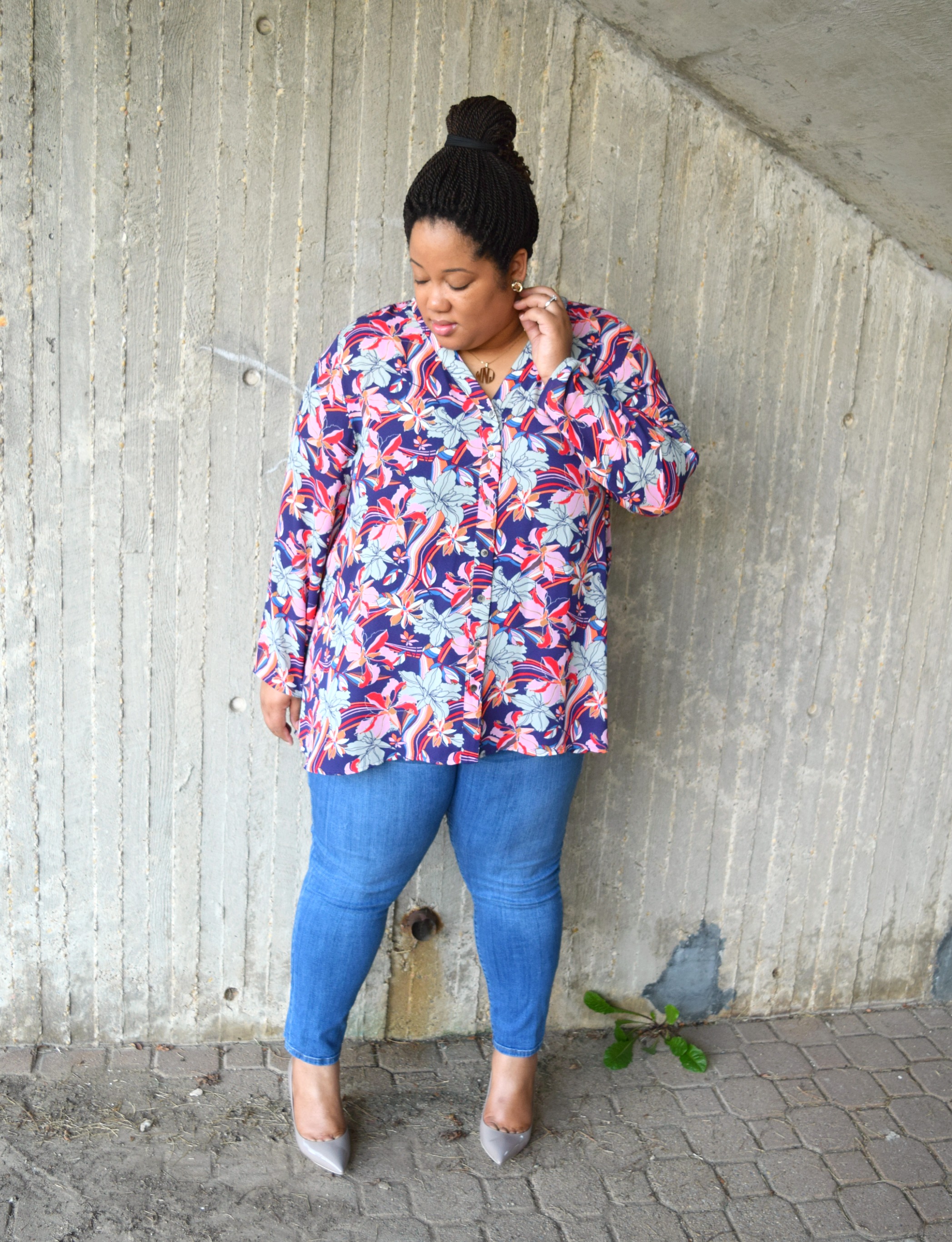 Denim and Floral Blouse