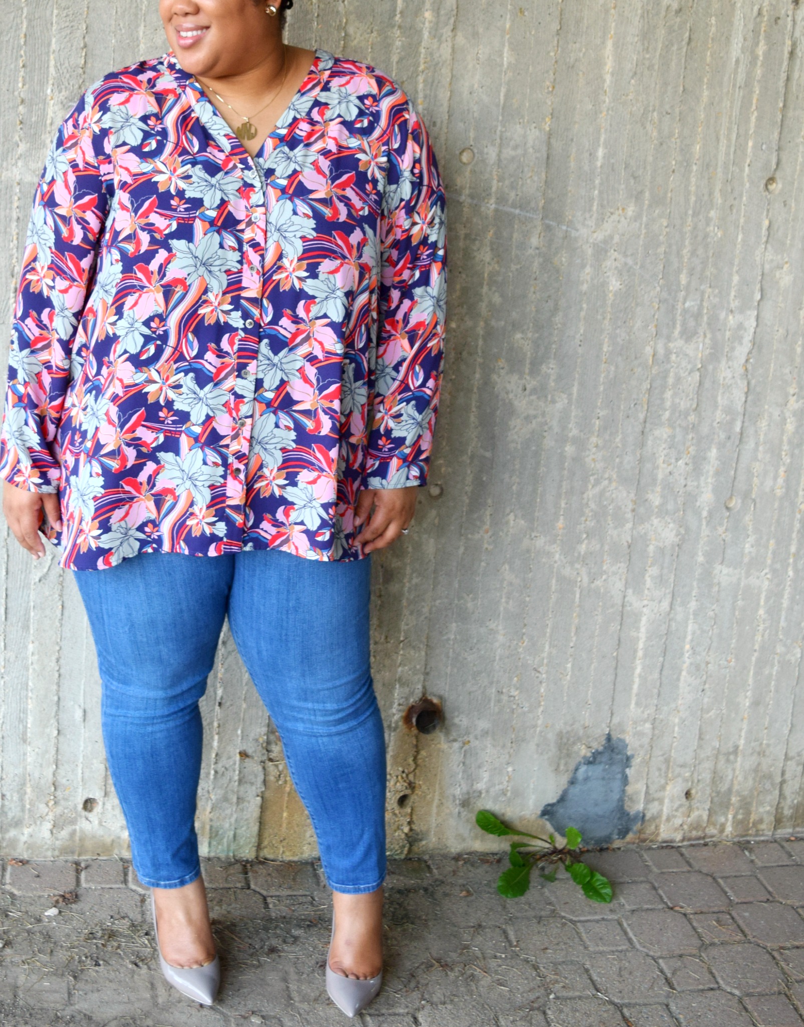 Denim and a Floral Blouse